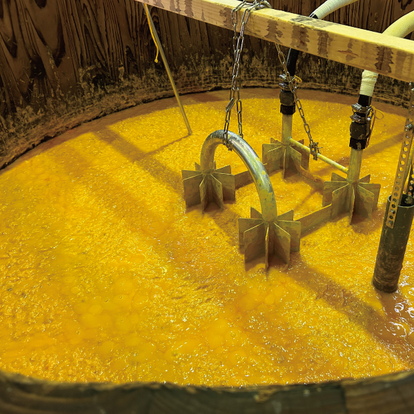 祁答院蒸溜所の個性が光る木桶で玉茜芋をゆっくりと発酵する様子